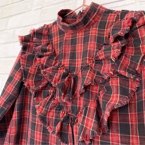 Zara plaid ruffled blouse